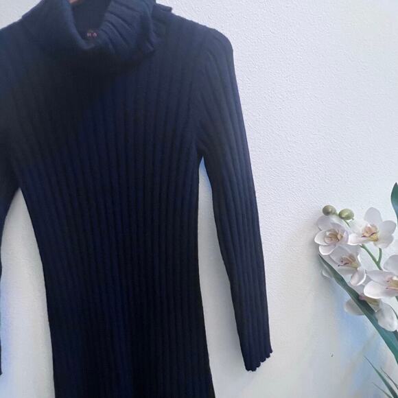 Ralph Lauren Turtleneck 100% Lambswool Black Ribbed Sweater Midi Dress Sz Large - Picture 3 of 6